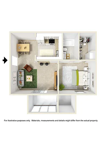 Floor plan 1 Bed (W/D Conn. / Fireplace Optional)