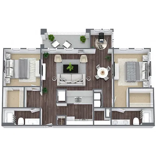 Floor plan B1: 2 Bed 2 Bath