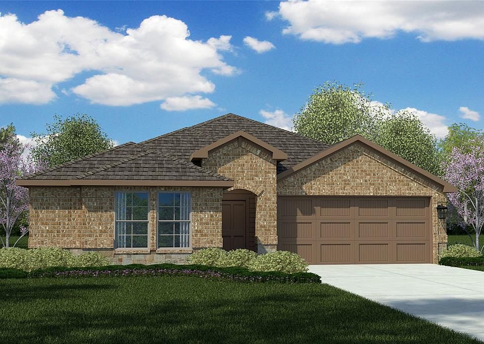 D.R. Horton's Express Homes Fargo Floorplan Elevation E. All photos shown here may not depict the specified home & features included are for illustration purposes only