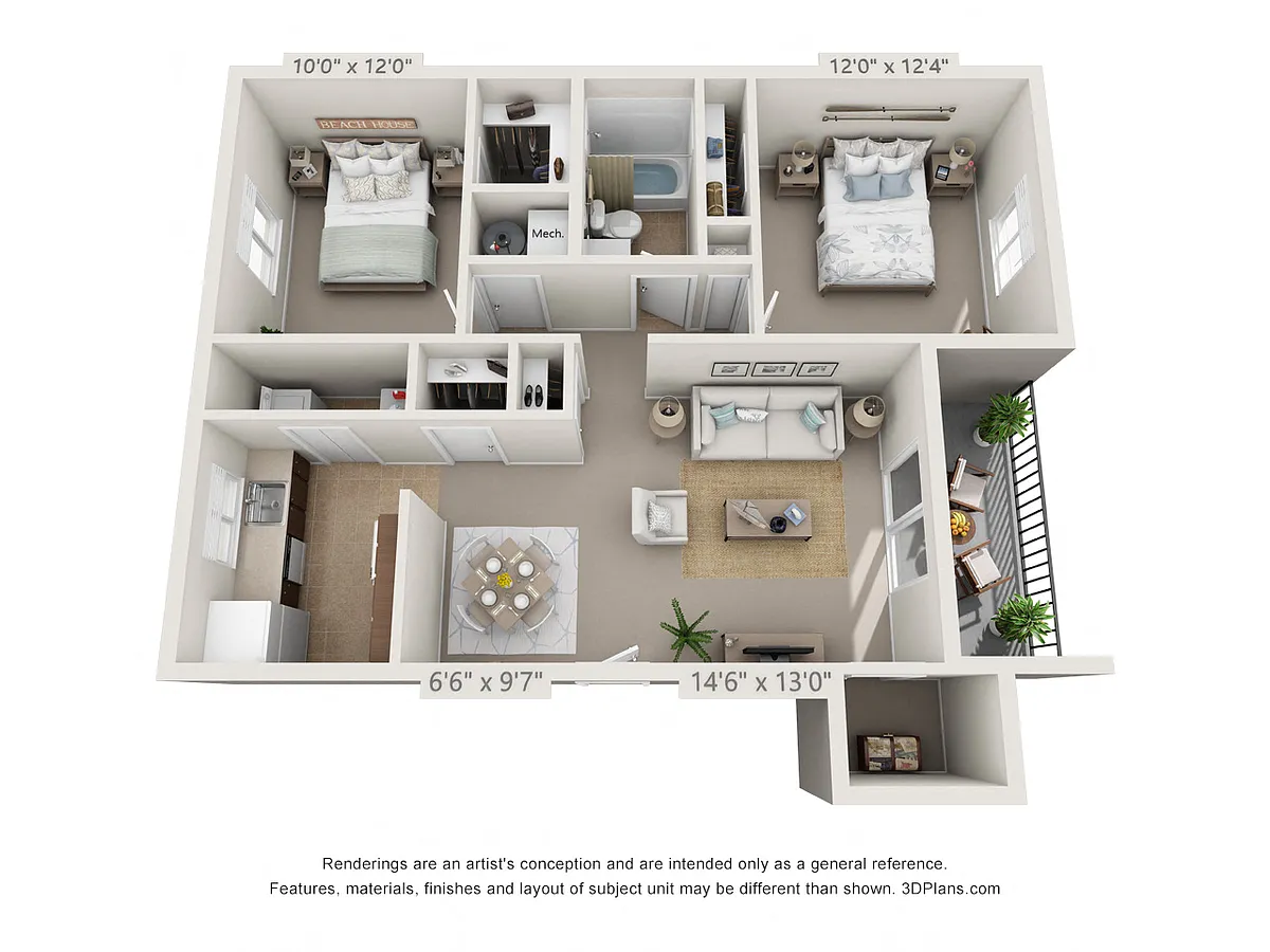 Floor plan Maple2 Bedroom, 1 Bath w/Patio (W/D Conn.)