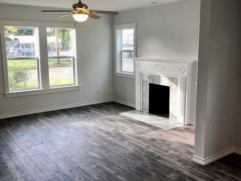 Living room, faux fireplace