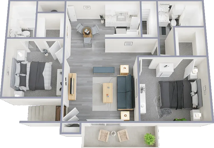 2 Bed 2 Bath Floorplan Diagram
