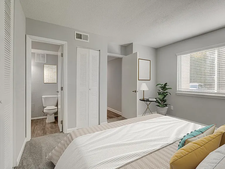 Step into the serene comfort of Crossings @ 501 Apartments. This beautifully designed bedroom features modern finishes, ample natural light, and a spacious layout perfect for relaxation. See yourself living hereschedule your tour today!
