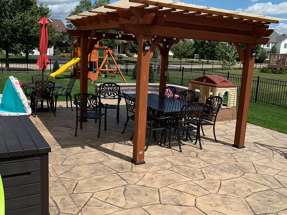 Stamped concrete/ Pergola