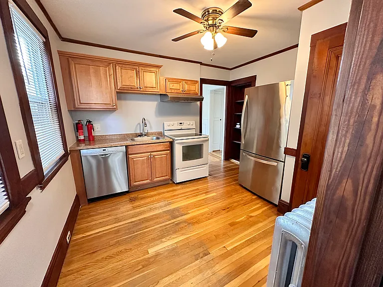 Updated kitchen with dishwasher & cabinets, ceiling fan