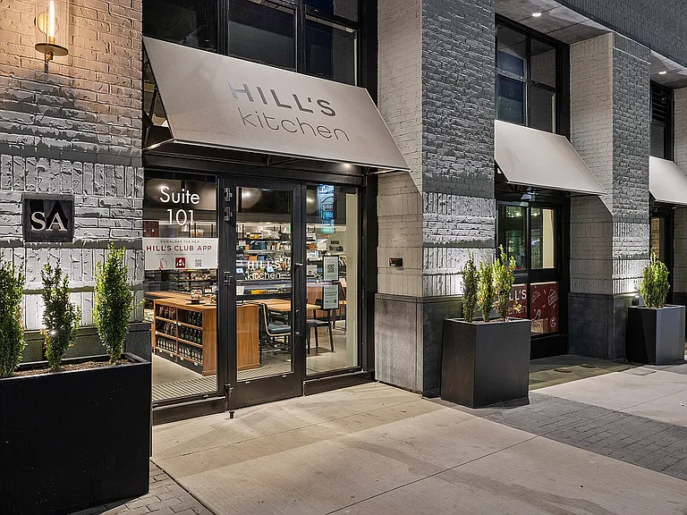 Hill's Kitchen seen from outside in the evening