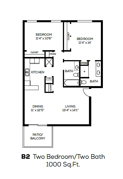 Floor plan Two Bedroom, Two Bathroom