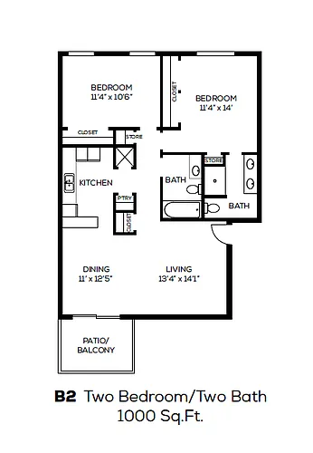 Floor plan Two Bedroom, Two Bathroom