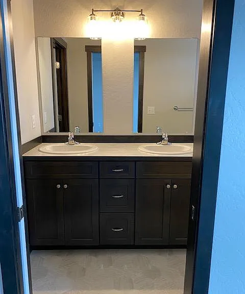 Bathroom vanity with soft close cabinets and drawers