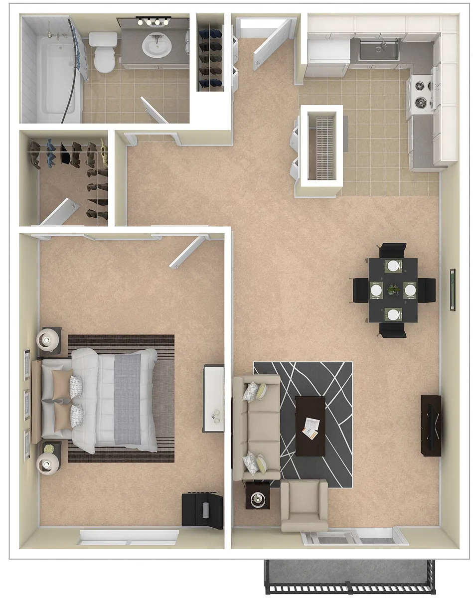 Floor plan 1 Bedroom, 1 Bath
