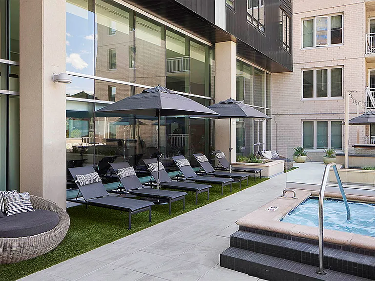 Apartment community hot tub spa at Griffis LoDo in Denver, Colorado.
