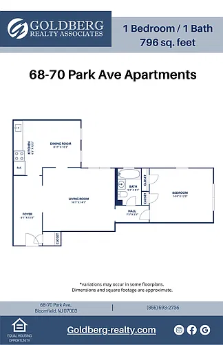Floor plan One Bedroom with Dining Room