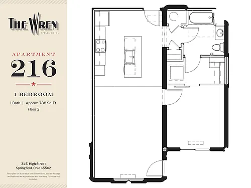 Floor plan WREN-216-1BED-N