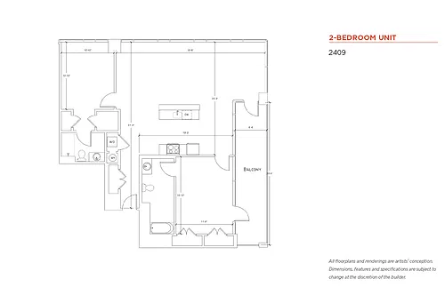 Floor plan 2bd with balcony Corner Penthouse