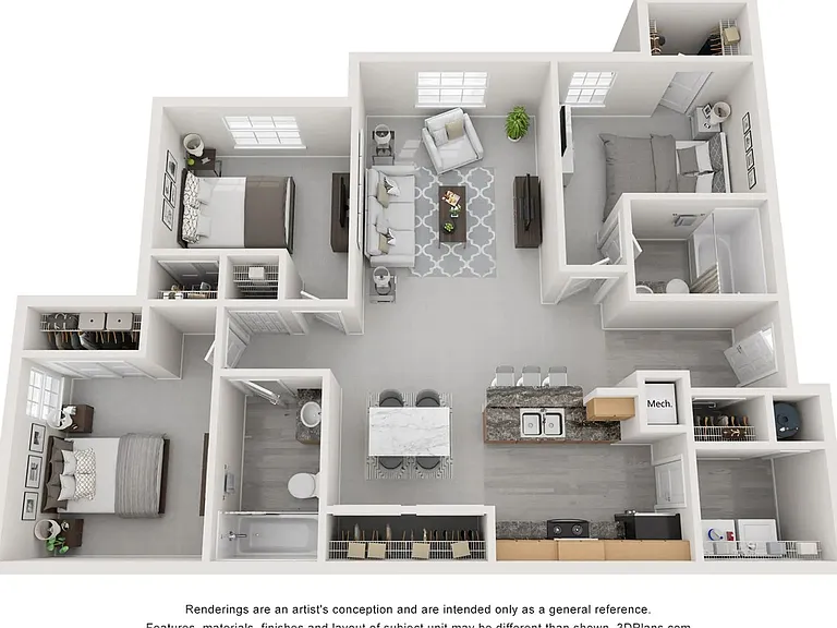 A 3D floor plan rendering of The Jekyll.