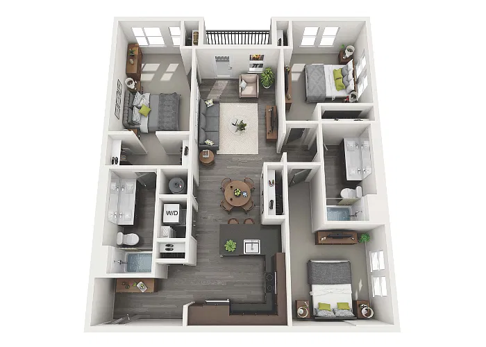 Floor plan 3 Bedroom 2 Bath - 1325 sq. ft.