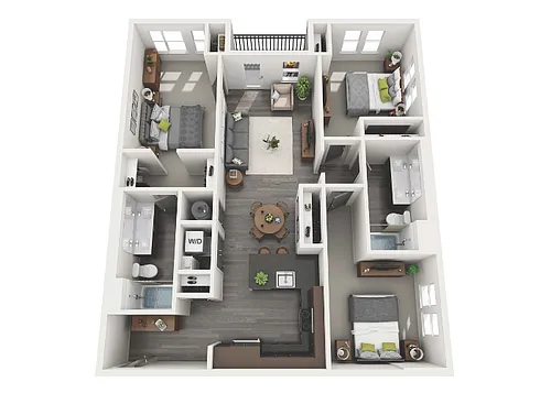 Floor plan 3 Bedroom 2 Bath - 1325 sq. ft.