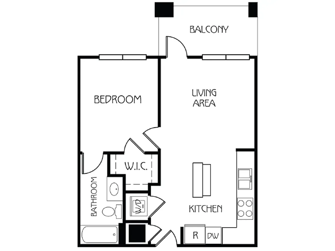 Floor plan 1 Bed 1 Bath -Unfurnished