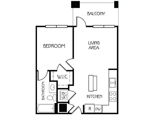 Floor plan 1 Bed 1 Bath -Unfurnished