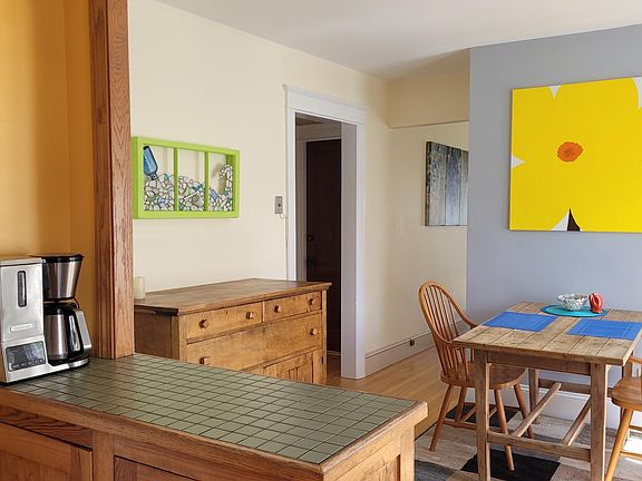 Looking from the kitchen into the dining room.