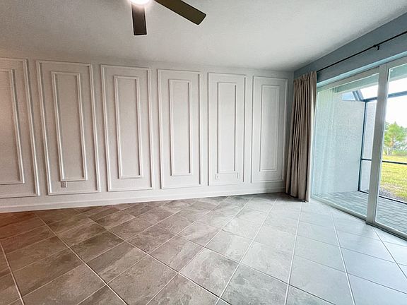 Ceiling fans in living room and bedrooms offers year-round comfort.