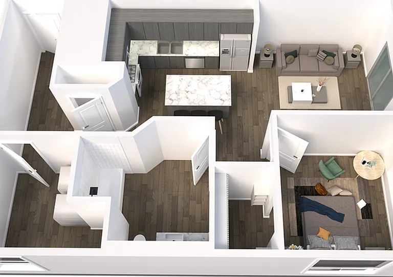 Explore the chic layout of this contemporary one-bedroom apartment, perfect for modern living. Explore the chic layout of this contemporary one-bedroom apartment, perfect for modern living.