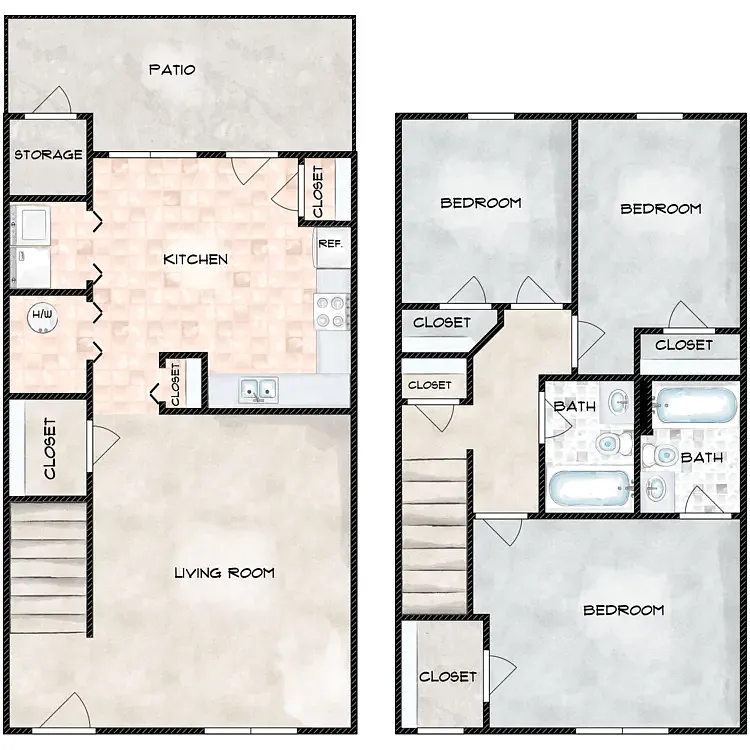 Floor plan Three Bedroom Townhome