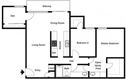 Floor plan 2 Bedroom 1.25 Bath Den