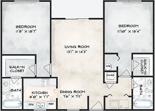 Floor plan 2 Bedroom 2 Bath