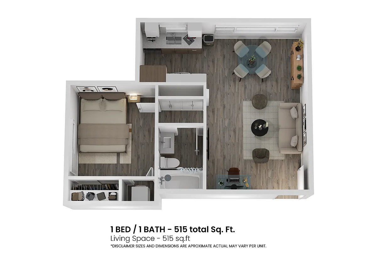 Floor plan 1 bed x 1 bath
