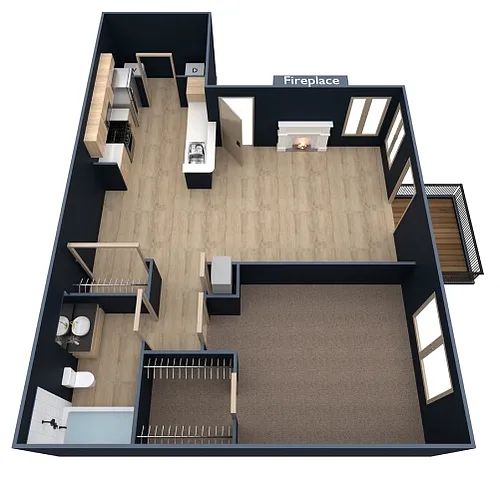 Floor plan A2-1 Bedrooms, 1 Bathrooms