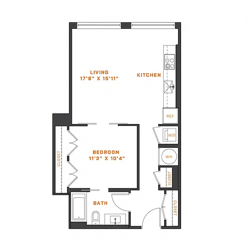 Floor plan 1 Bedroom - 1 Bath | A02