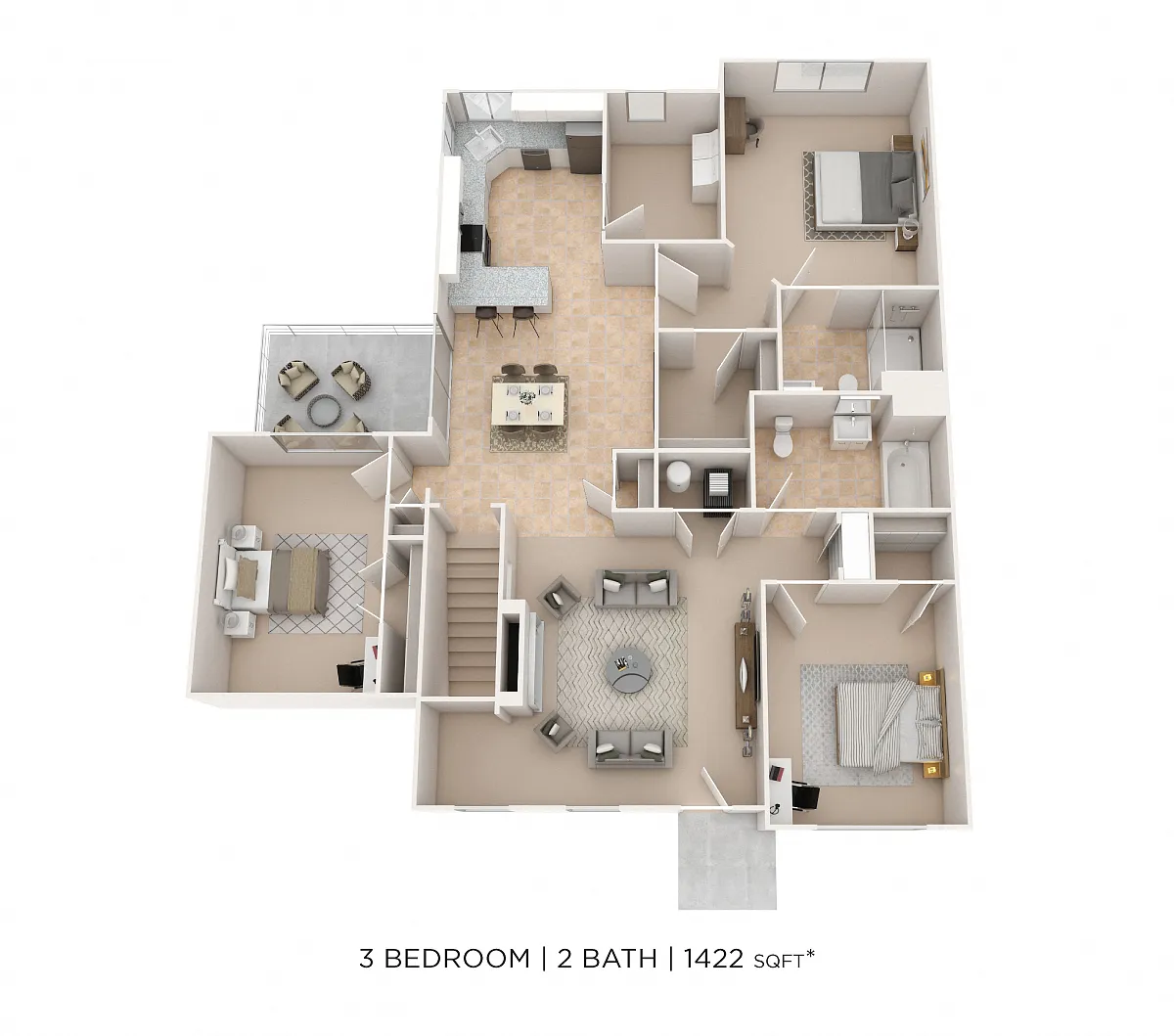 Floor plan Three Bedroom 2 Bath