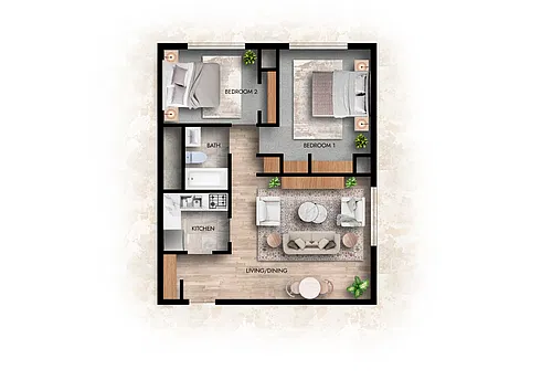 Floor plan Subsidized 2 Bed 2 Bath