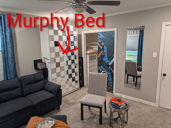 The Murphy Bed allows you to take advantage of the oversized room. There is storage inside and outside the closet.
