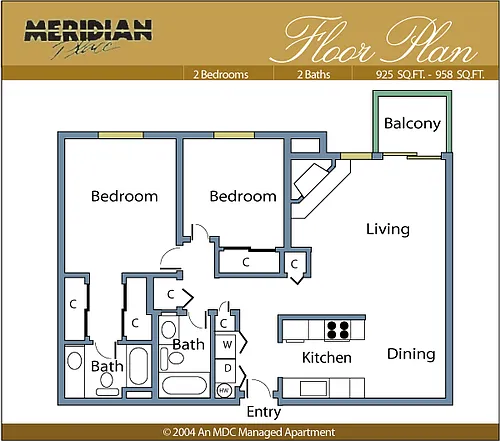 Floor plan 2 Bed 2 Bath-925