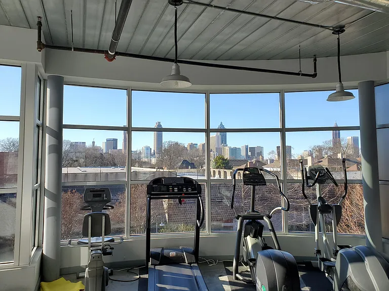 Gym with skyline views