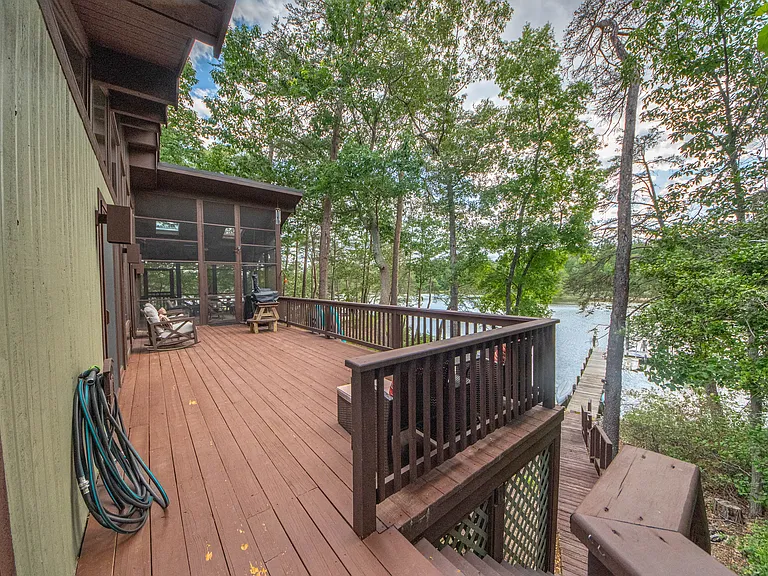 Wrap around deck with views of water front.