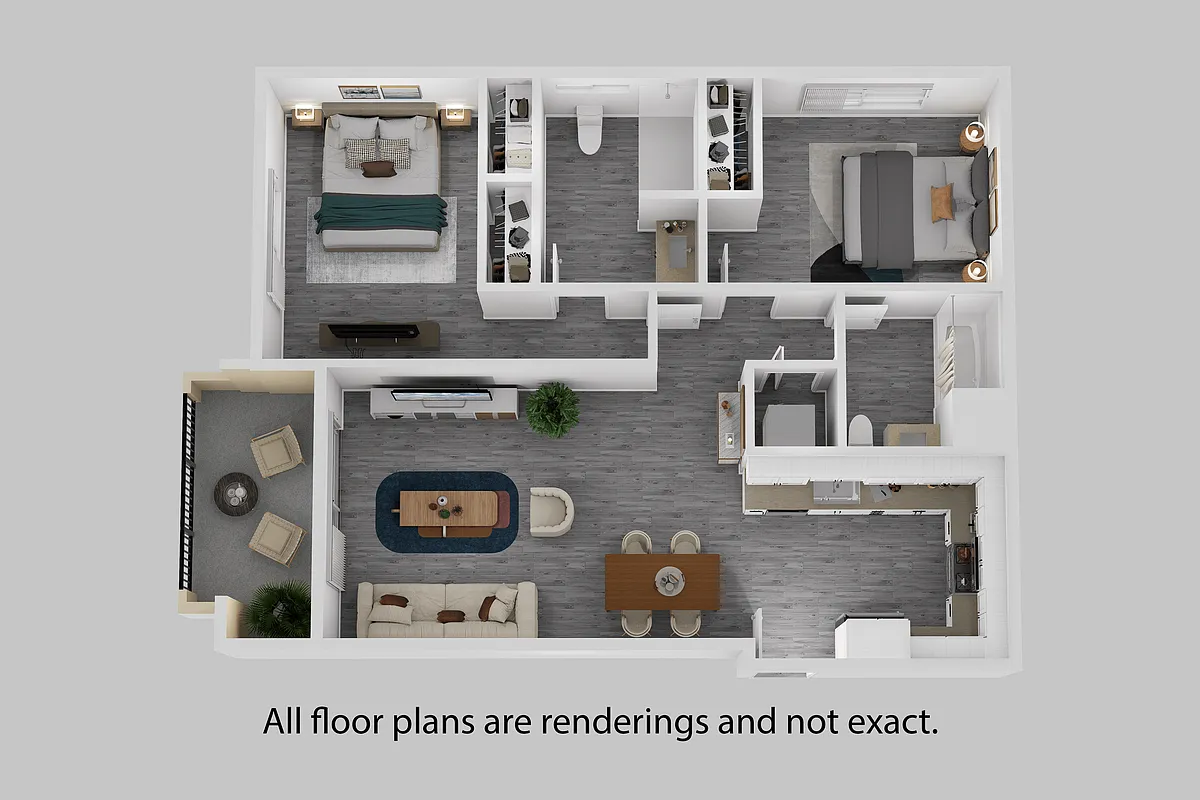 Floor plan Two Bedroom + Two Bathroom 1060 sf