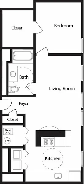 Floor plan C-M One Bedroom, One Bathroom