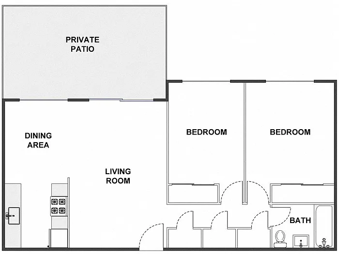 Floor plan 2 Bed / 1 Bath: Type B