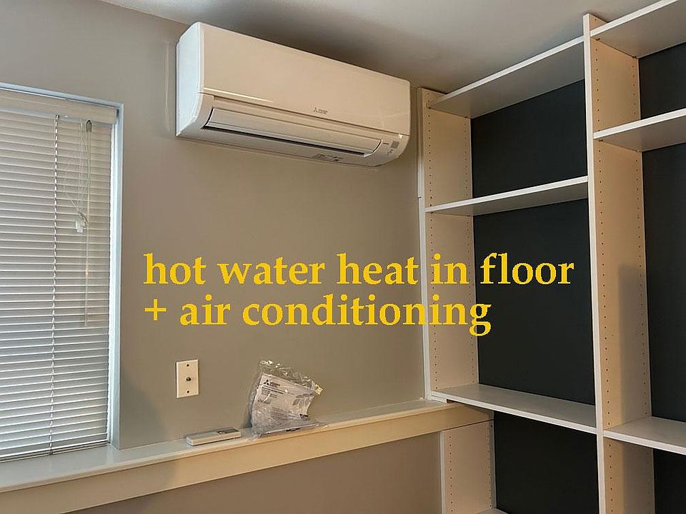 Heat pump can be used for cooling in the summer and heating in the winter.
Hot water heat in the concrete floor makes this apartment cozy in winter.
