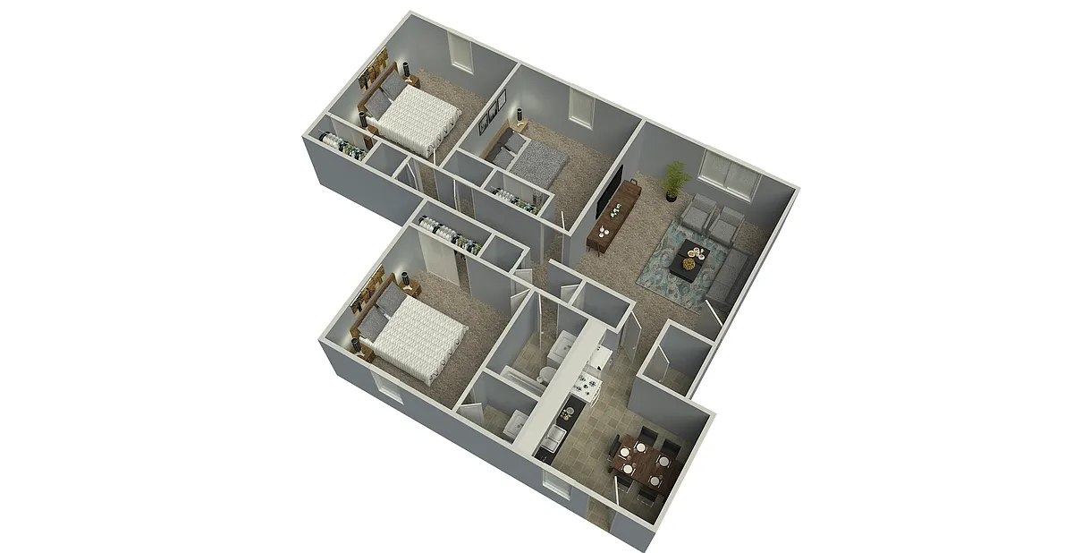 Floor plan 3 Bed 1-5 Bath B