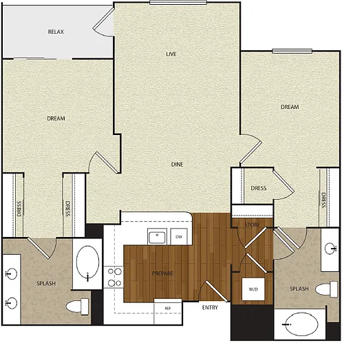 Floor plan 2 Bed 2 Bath 4E