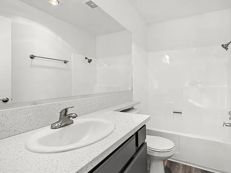 Modern styled bathroom with shower and tub.