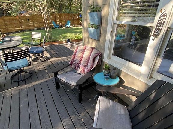 Back deck with creek view