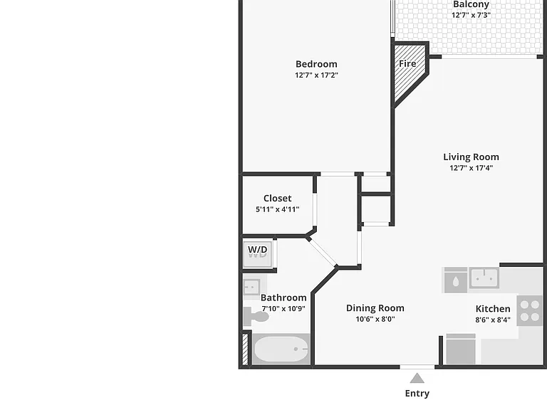 1 Bedroom 1 Bathroom Floorplan