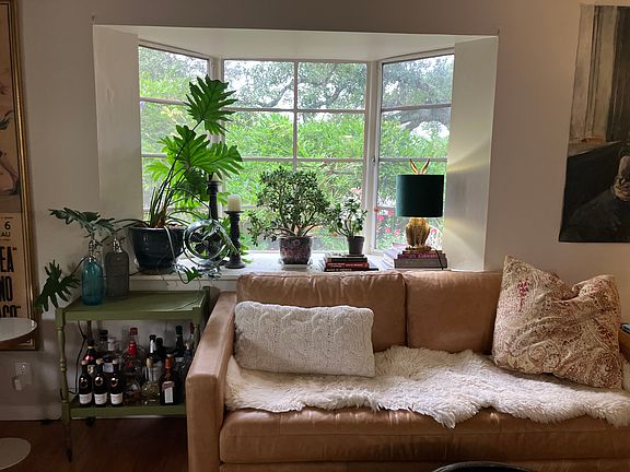 Living room with bay window.