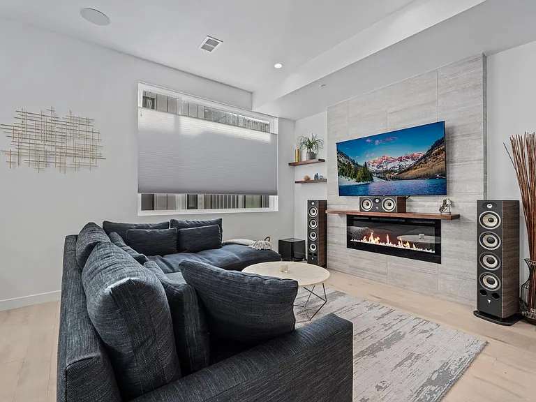 Living Room with Fireplace and Pre-wired for Surround Sound Audio
