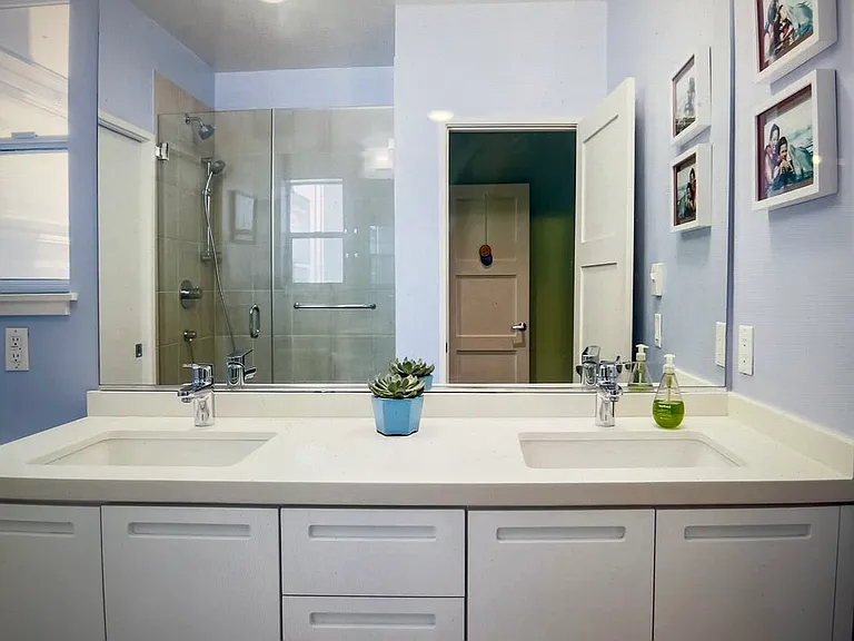 Walk in shower and double sink
